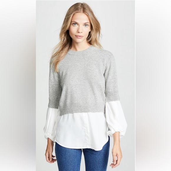 BROCHU WALKER Ebele Layered Crew Sweater In Sterling With White Shirting - Picture 6 of 12